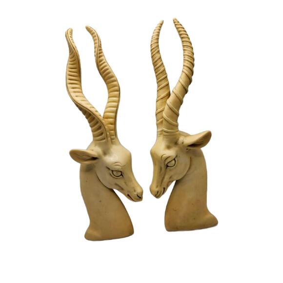 Vintage Carved Italian Alabaster Impala Sculpture Plaques 1950s, 13" Tall - Picture 5 of 11